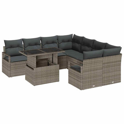 Set Divano da Giardino con cuscino 9 pcs Grigio polyrattan | homemem39
