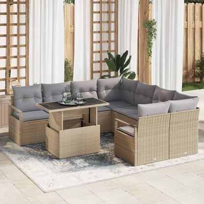 Set Divano da Giardino 9 pcs Beige e Grigio Chiaro polyrattan | homemem39