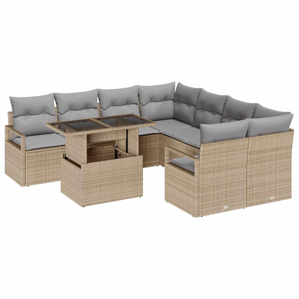 Set Divano da Giardino 9 pcs Beige e Grigio Chiaro polyrattan | homemem39