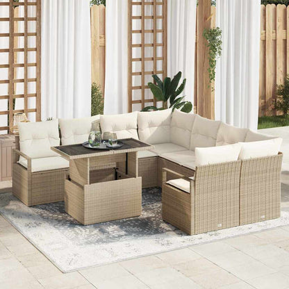 Set Divano da Giardino 9 pcs Beige e Crema polyrattan | homemem39