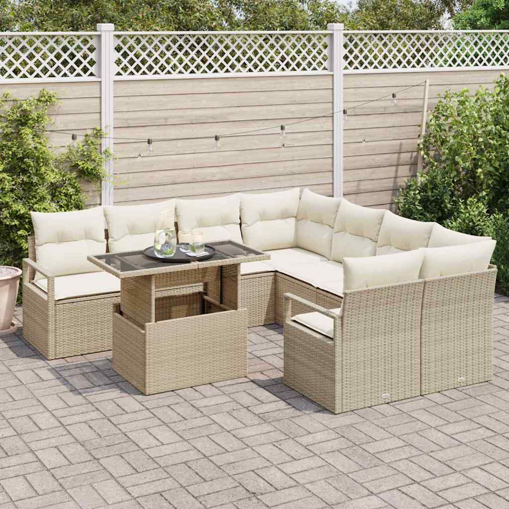 Set Divano da Giardino 9 pcs Beige e Crema polyrattan | homemem39