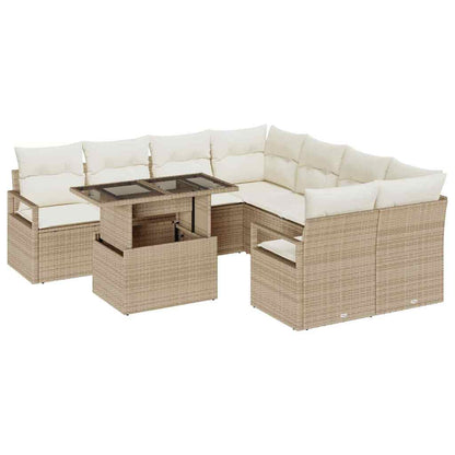 Set Divano da Giardino 9 pcs Beige e Crema polyrattan | homemem39