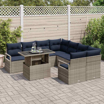 Set Divano da Giardino 9 pcs Grigio e Blu Navy polyrattan