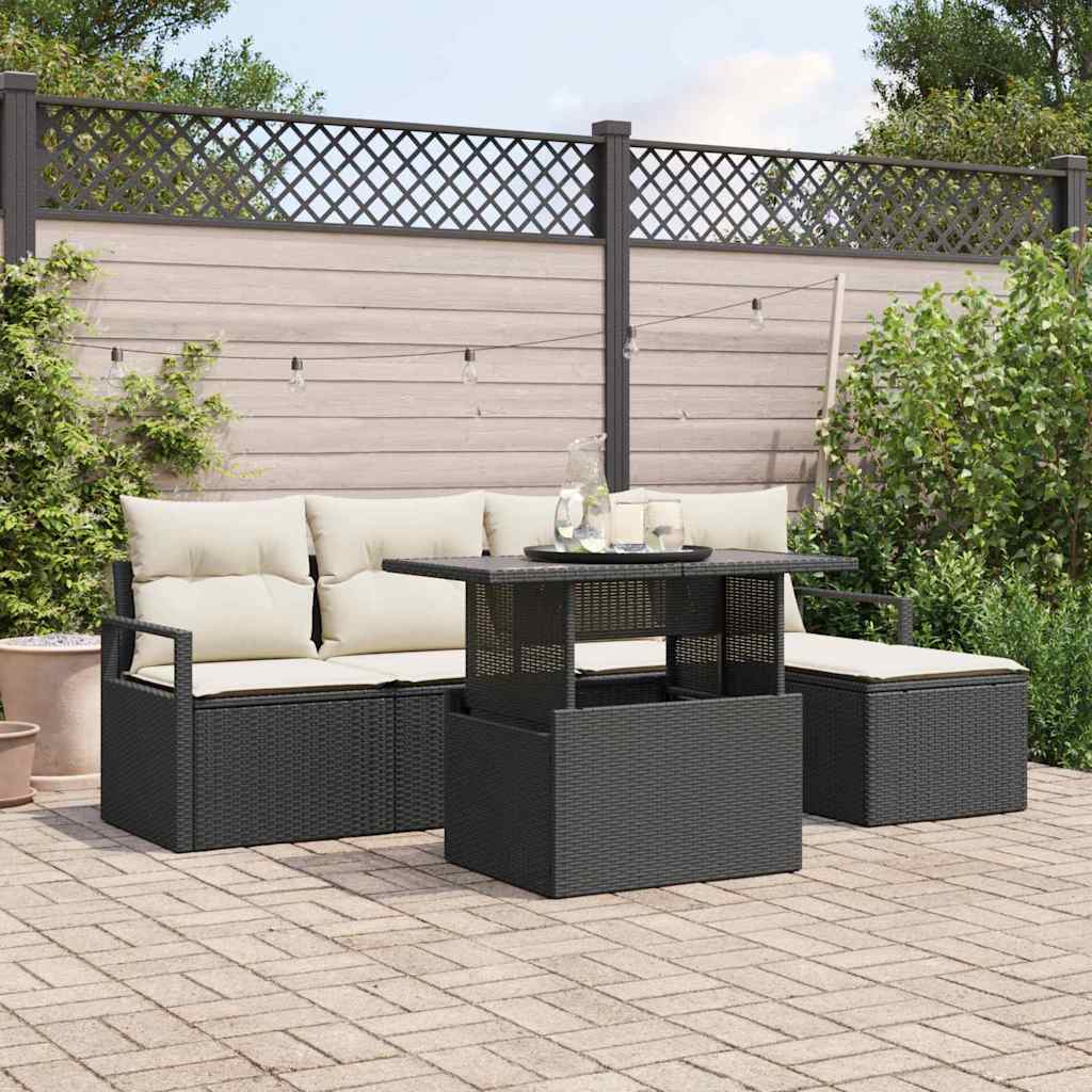 Set Divano da Giardino 6 pcs Nero e Crema polyrattan | homemem39