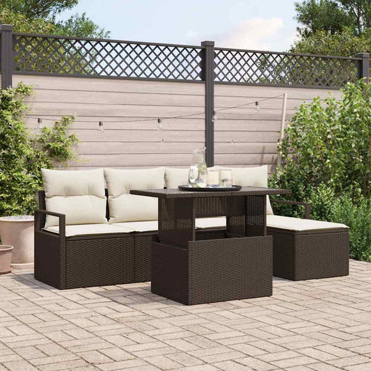 Set Divano da Giardino con cuscino 6 pcs Marrone e crema