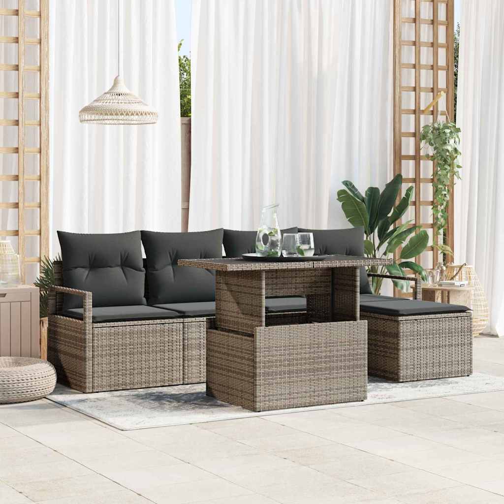 Set Divano da Giardino con cuscino 6 pcs Grigio | homemem39