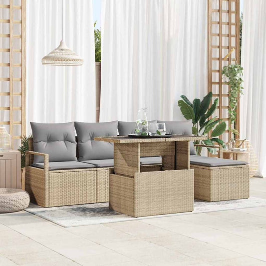 Set Divano da Giardino 6 pcs beige e grigio chiaro polyrattan