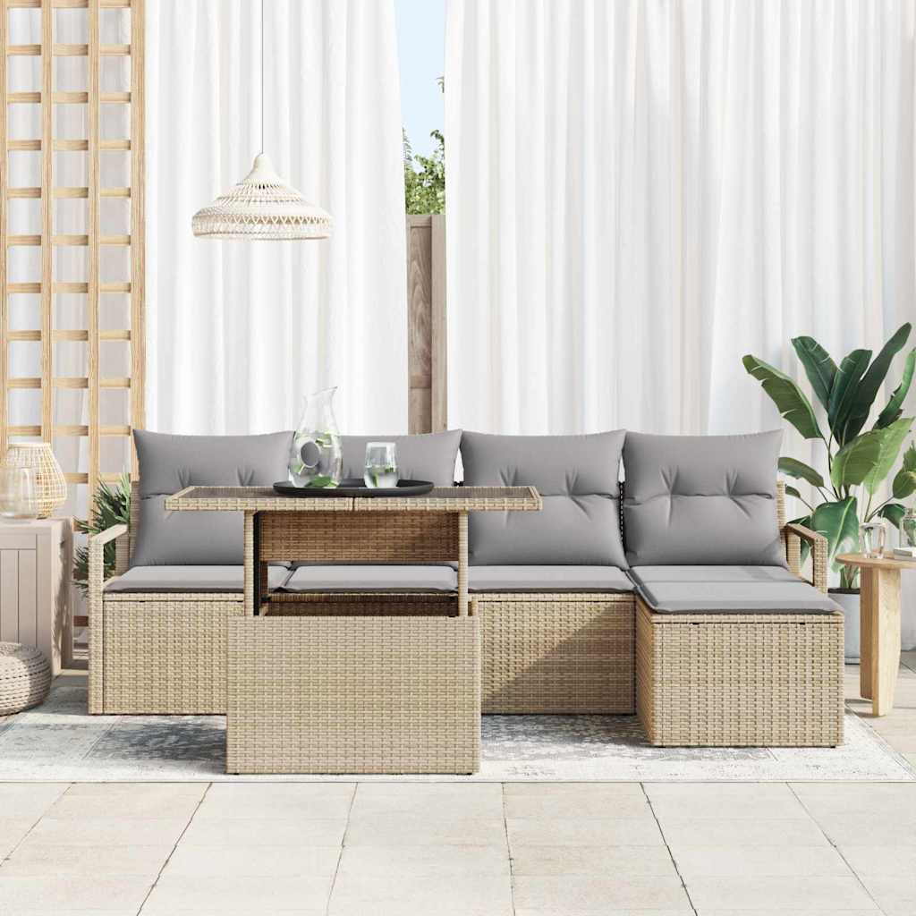 Set Divano da Giardino 6 pcs beige e grigio chiaro polyrattan | homemem39