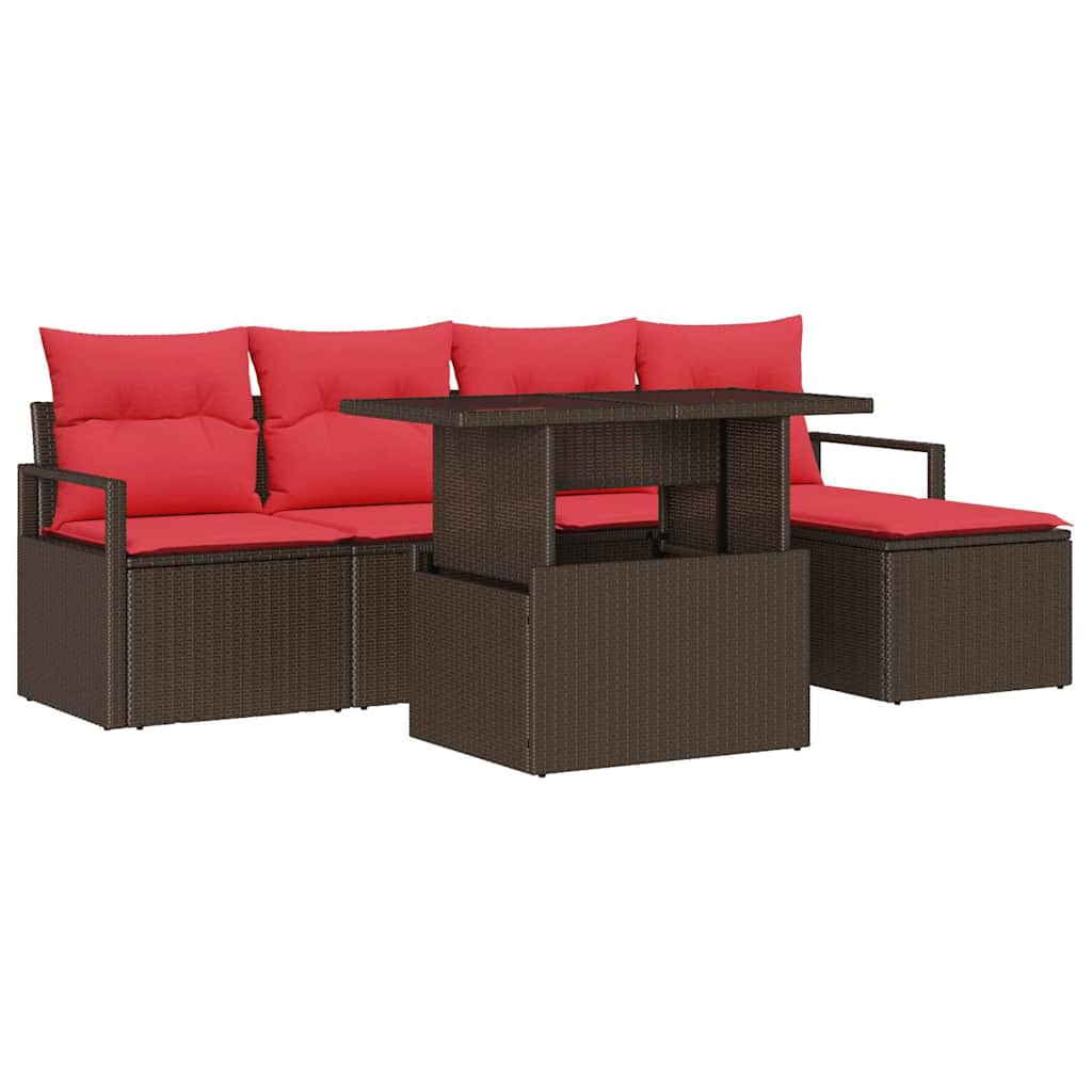 Set Divano da Giardino 6 pcs Marrone e Rosso polyrattan | homemem39