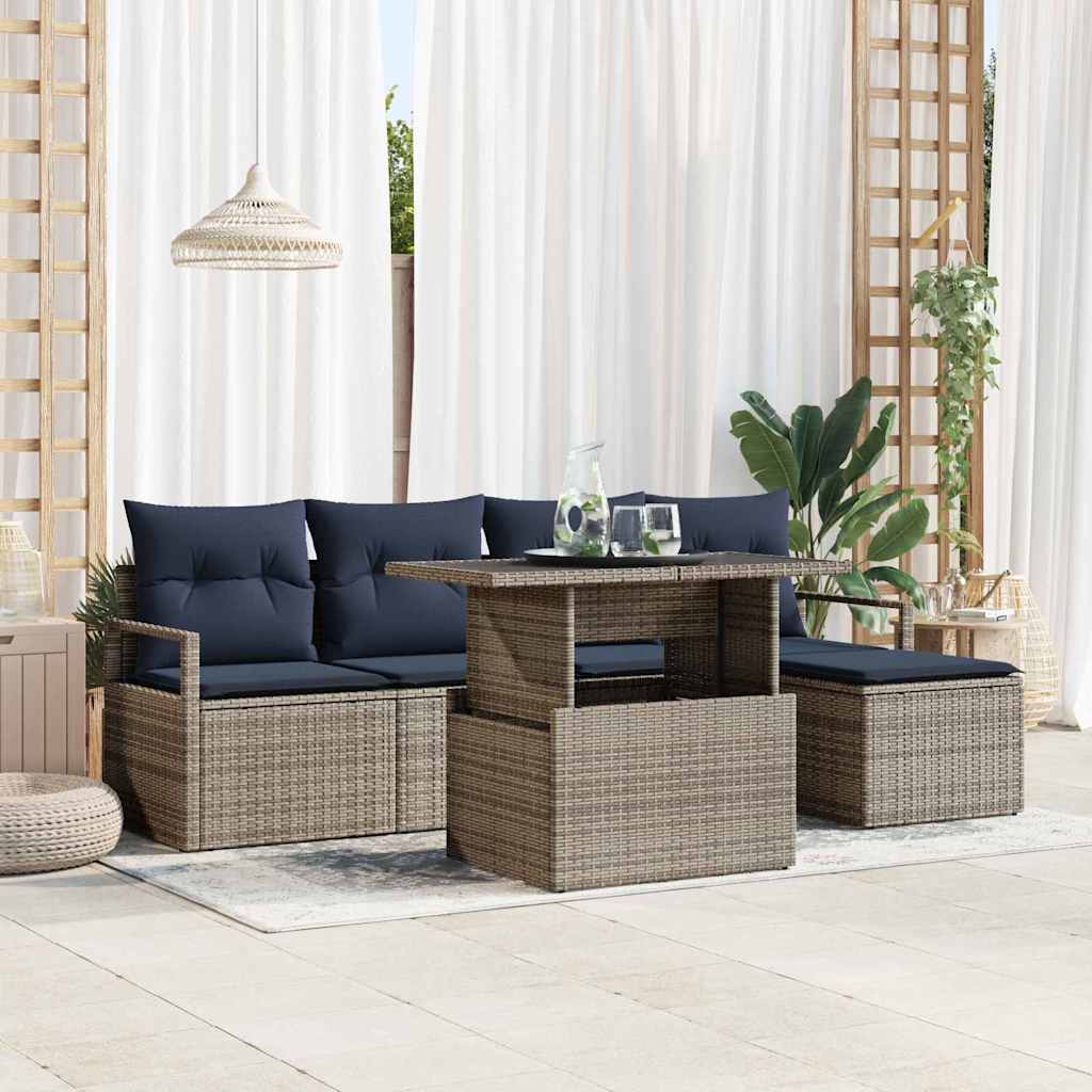 Set Divano da Giardino con cuscino 6 pcs grigio e blu navy | homemem39