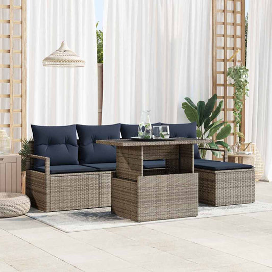 Set Divano da Giardino con cuscino 6 pcs grigio e blu navy