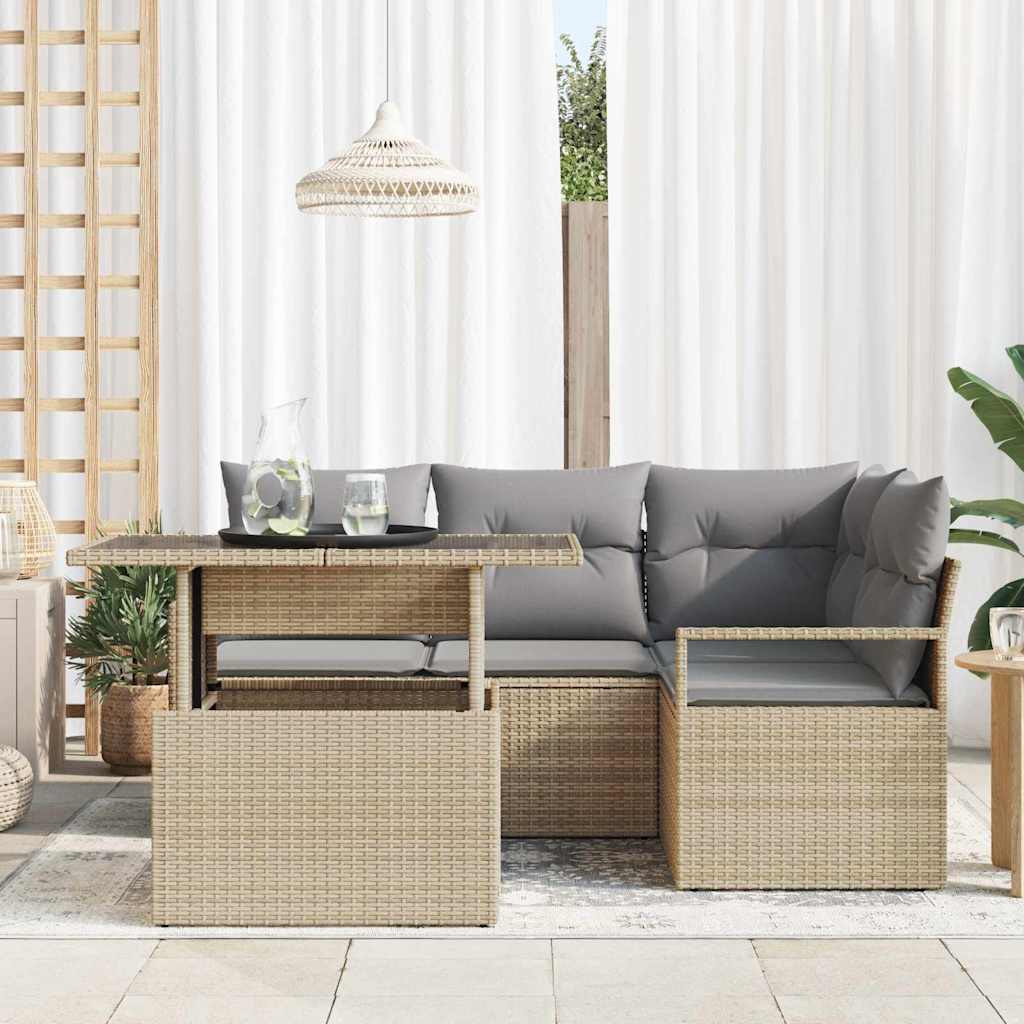 Set Divano da Giardino 5 pcs beige e grigio chiaro polyrattan