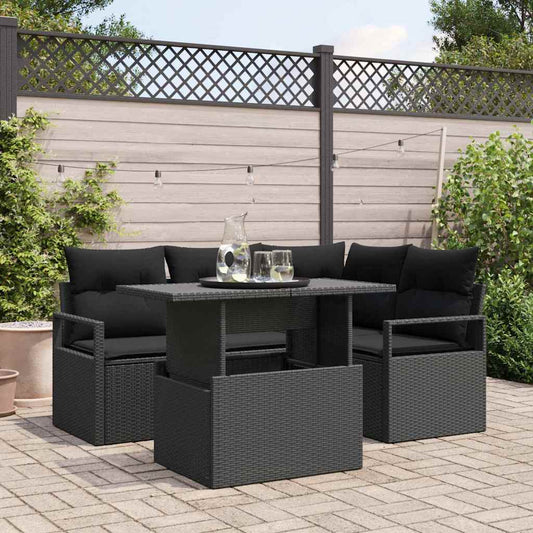 Set Divano da Giardino 5 pz 4-Numero di posti Nero polyrattan