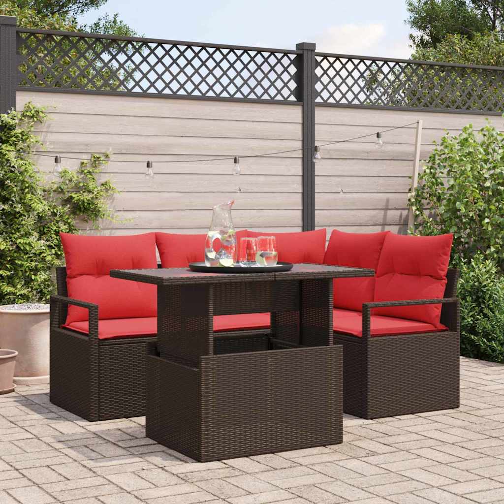Set Divano da Giardino 5 pcs Marrone e Rosso polyrattan | homemem39