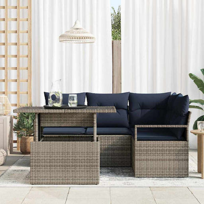 Set Divano da Giardino 5 pcs Grigio e Blu Navy polyrattan | homemem39