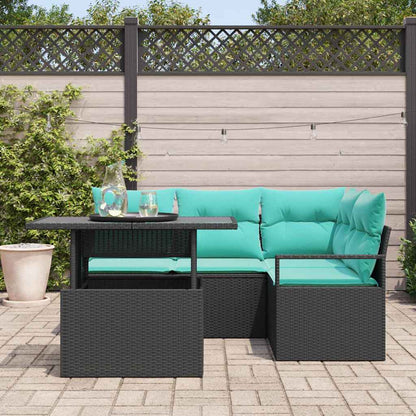 Set Divano da Giardino con cuscino 5 pcs Nero e blu polyrattan | homemem39