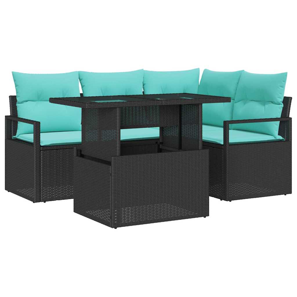 Set Divano da Giardino con cuscino 5 pcs Nero e blu polyrattan | homemem39