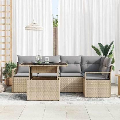 Set Divano da Giardino 6 pcs Beige e Grigio Chiaro polyrattan | homemem39