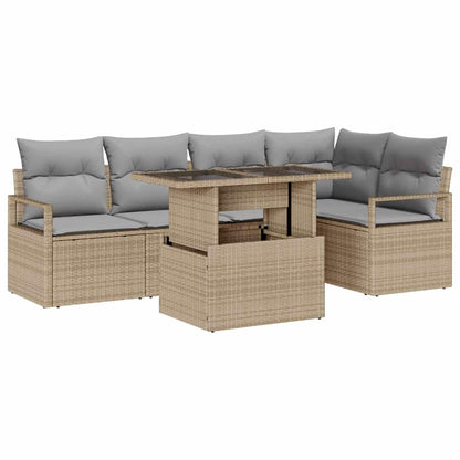 Set Divano da Giardino 6 pcs Beige e Grigio Chiaro polyrattan | homemem39