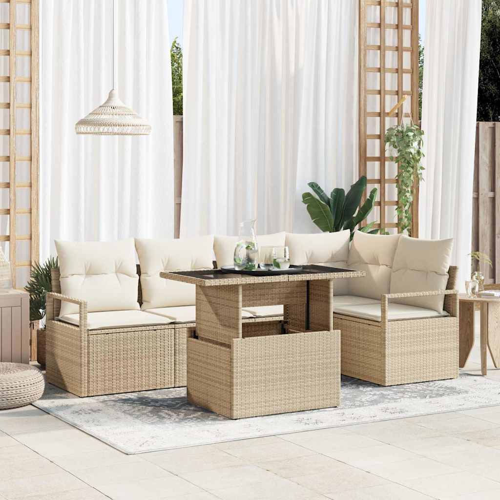 Set Divano da Giardino 6 pcs Beige e Crema polyrattan