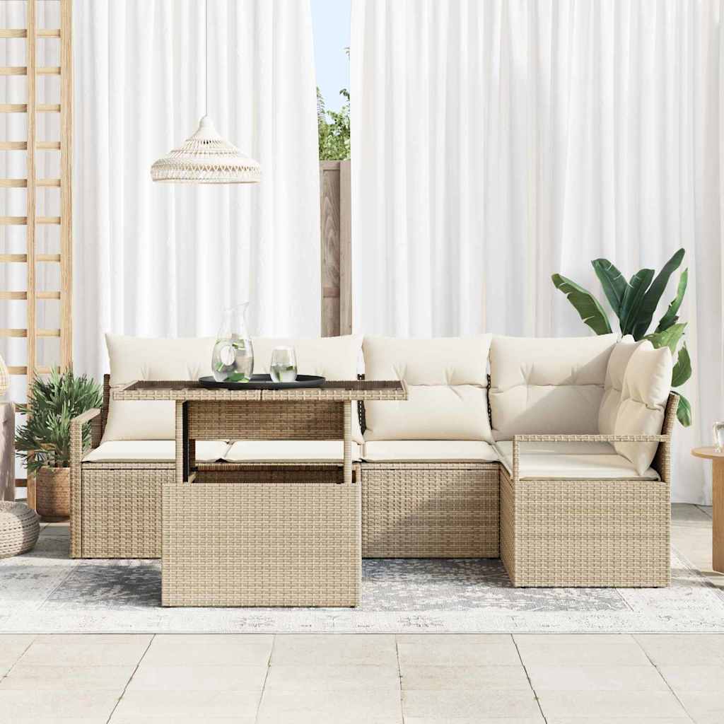 Set Divano da Giardino 6 pcs Beige e Crema polyrattan