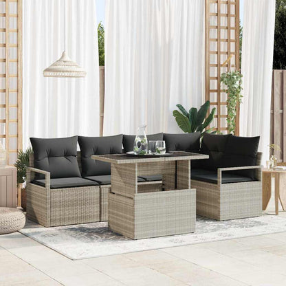 Set Divano da Giardino 6 pcs Grigio chiaro polyrattan | homemem39