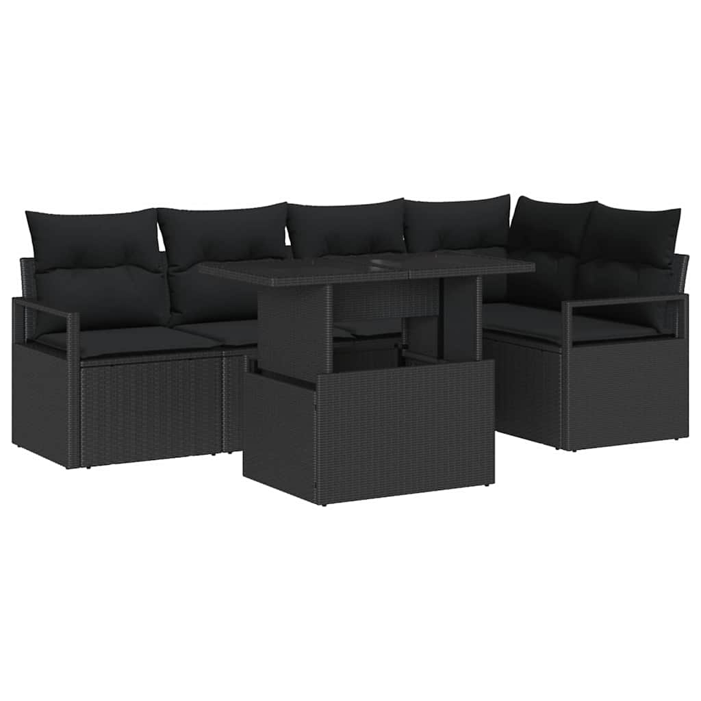Set Divano da Giardino 6 pz 5-Numero di posti Nero polyrattan | homemem39