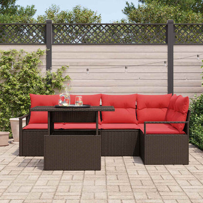 Set Divano da Giardino 6 pcs Marrone e Rosso polyrattan | homemem39
