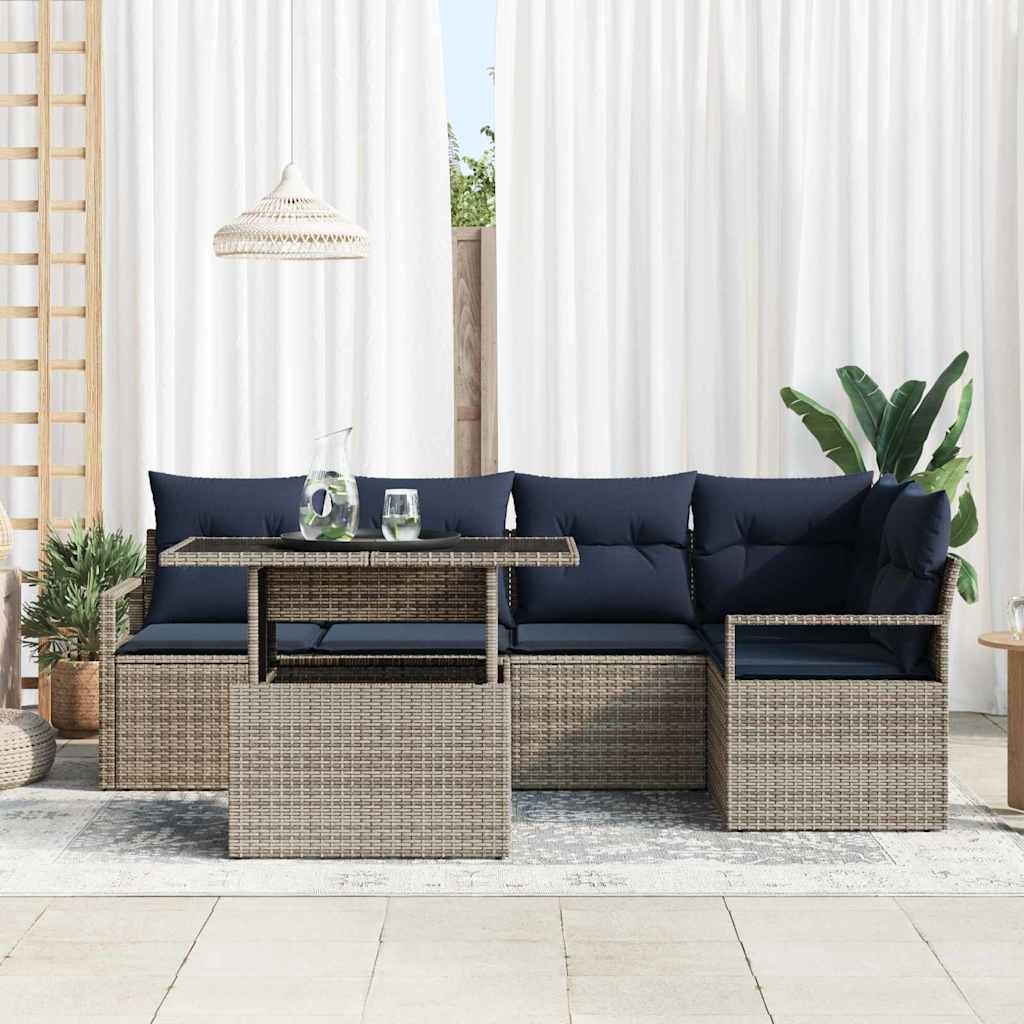 Set Divano da Giardino 6 pcs Grigio e Blu Navy polyrattan | homemem39