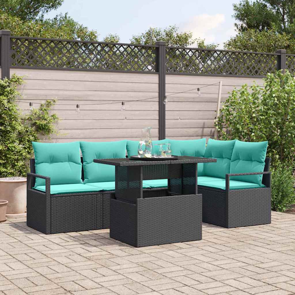 Set Divano da Giardino con cuscino 6 pcs Nero e Blu polyrattan | homemem39