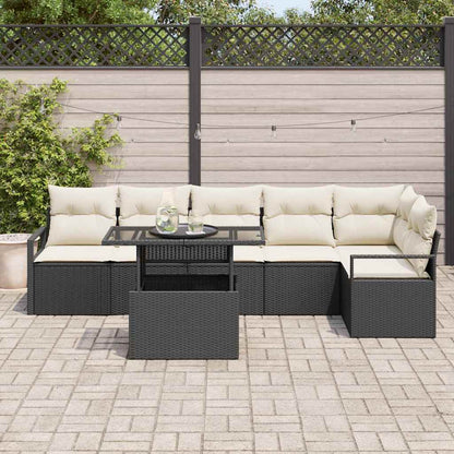 Set Divano da Giardino con cuscino 7 pcs Nero Poly Rattan | homemem39