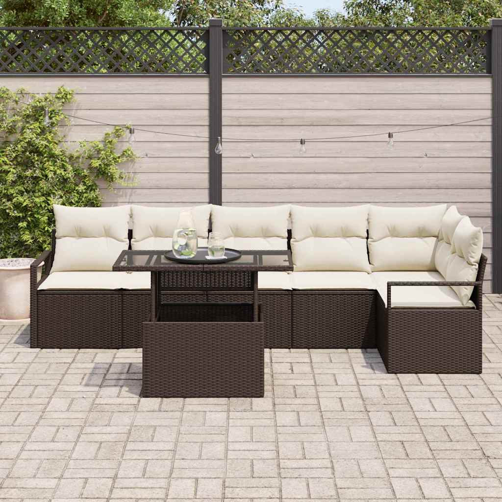 Set Divano da Giardino con cuscino 7 pcs Marrone Poly Rattan