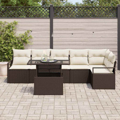 Set Divano da Giardino con cuscino 7 pcs Marrone Poly Rattan