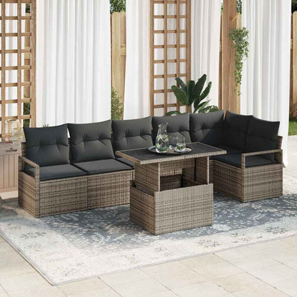 Set Divano da Giardino con cuscino 7 pcs Grigio Poly Rattan | homemem39