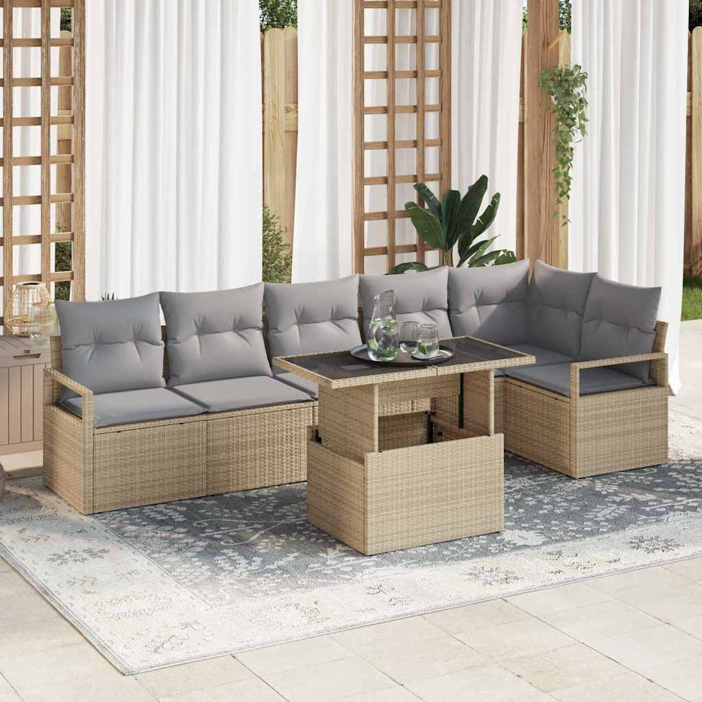 Set Divano da Giardino con cuscino 7 pcs Beige Poly Rattan
