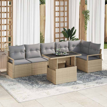 Set Divano da Giardino con cuscino 7 pcs Beige Poly Rattan