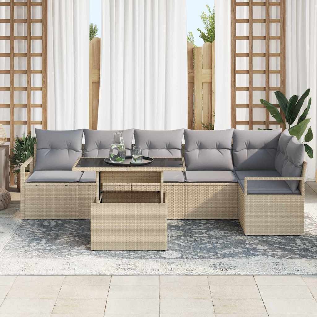 Set Divano da Giardino con cuscino 7 pcs Beige Poly Rattan | homemem39