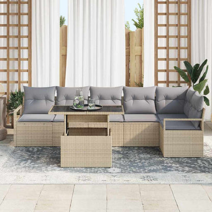 Set Divano da Giardino con cuscino 7 pcs Beige Poly Rattan