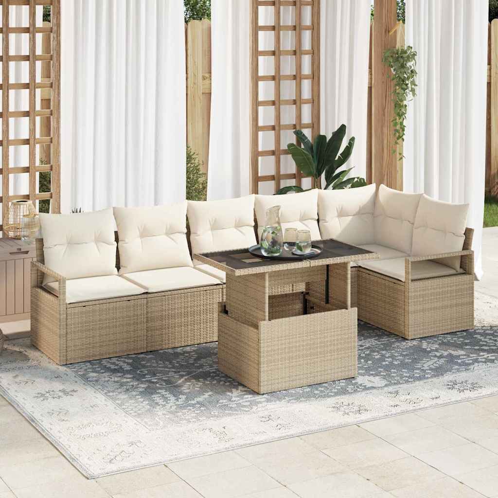 Set Divano da Giardino con cuscino 7 pcs Beige Poly Rattan | homemem39