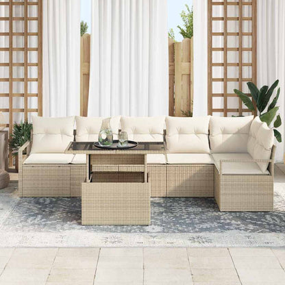 Set Divano da Giardino con cuscino 7 pcs Beige Poly Rattan | homemem39