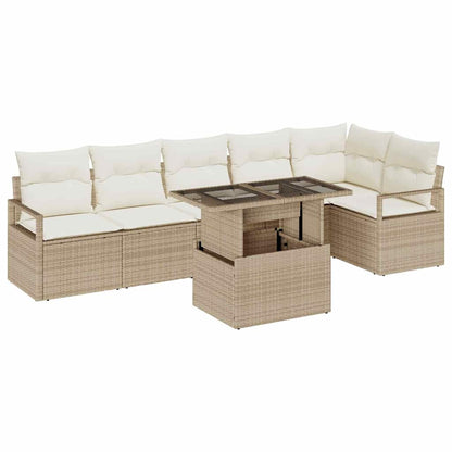 Set Divano da Giardino con cuscino 7 pcs Beige Poly Rattan | homemem39