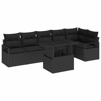 Set Divano da Giardino con archiviazione 7 pcs Nero polyrattan | homemem39