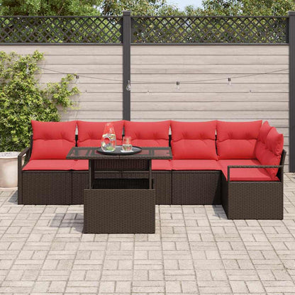 Set Divano da Giardino 7 pcs Marrone e Rosso polyrattan | homemem39