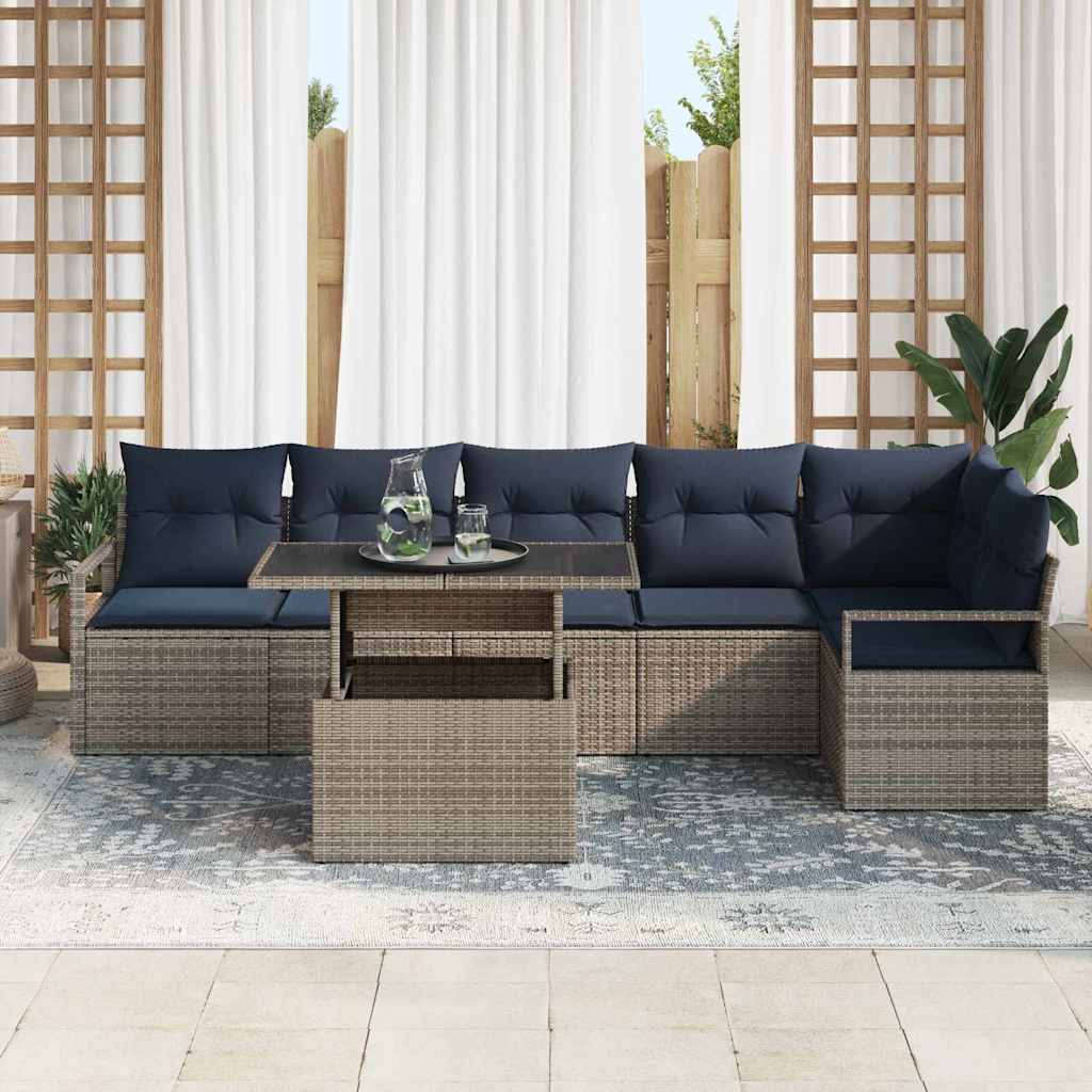 Set Divano da Giardino 7 pcs Grigio e Blu Navy polyrattan | homemem39