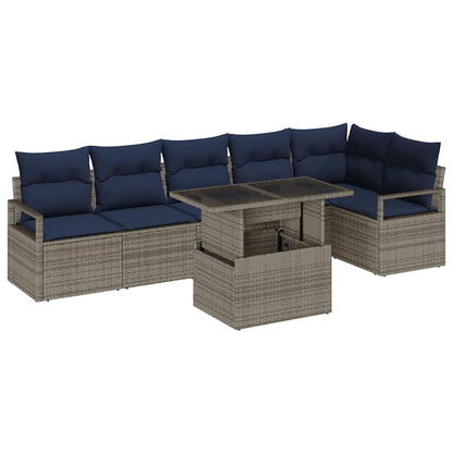 Set Divano da Giardino 7 pcs Grigio e Blu Navy polyrattan | homemem39