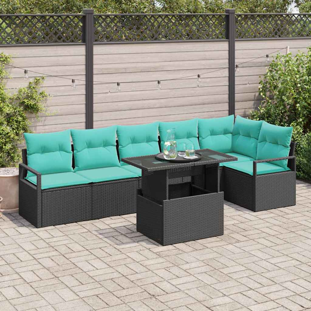 Set Divano da Giardino con cuscino 7 pcs Nero e Blu polyrattan | homemem39