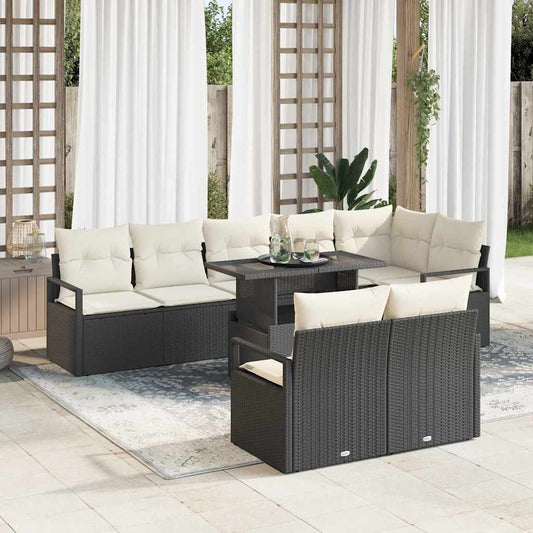 Set Divano da Giardino 9 pcs Nero e Crema polyrattan