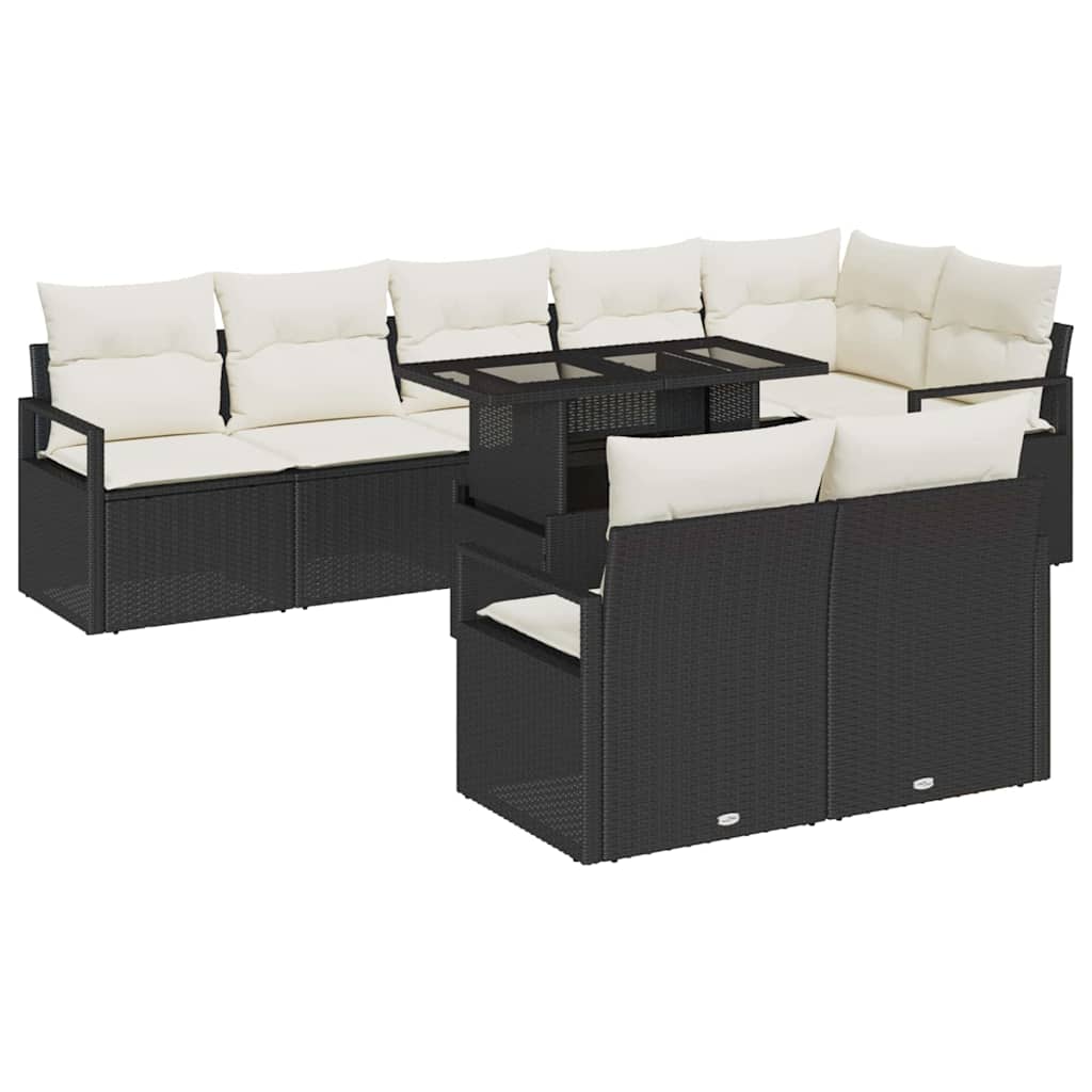 Set Divano da Giardino 9 pcs Nero e Crema polyrattan | homemem39