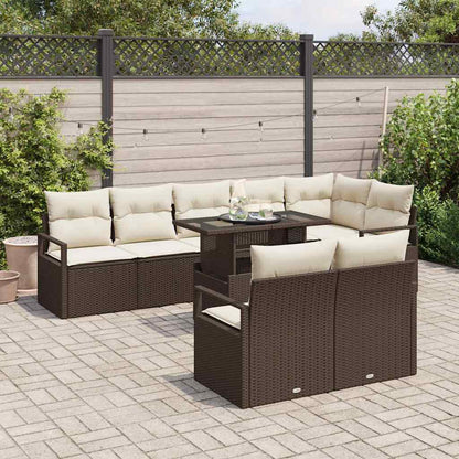 Set Divano da Giardino 9 pcs Marrone e crema polyrattan | homemem39