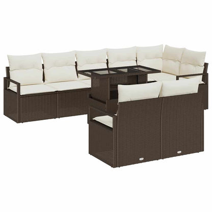 Set Divano da Giardino 9 pcs Marrone e crema polyrattan | homemem39